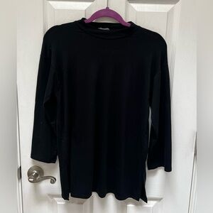 Eileen Fisher Tencel Mock Neck 3/4 Length Sleeve Top Size Small